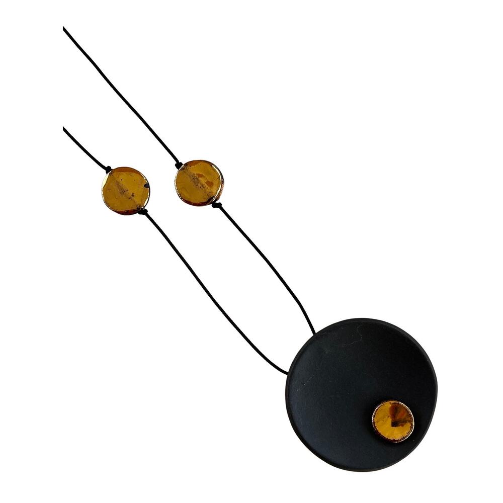Vintage Gold and Black Ceramic Art Necklace